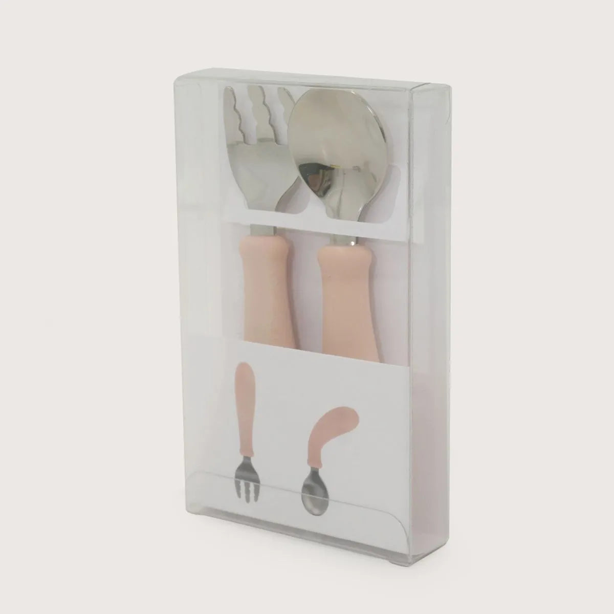 Set cuchara y tenedor acero giratorios rosado