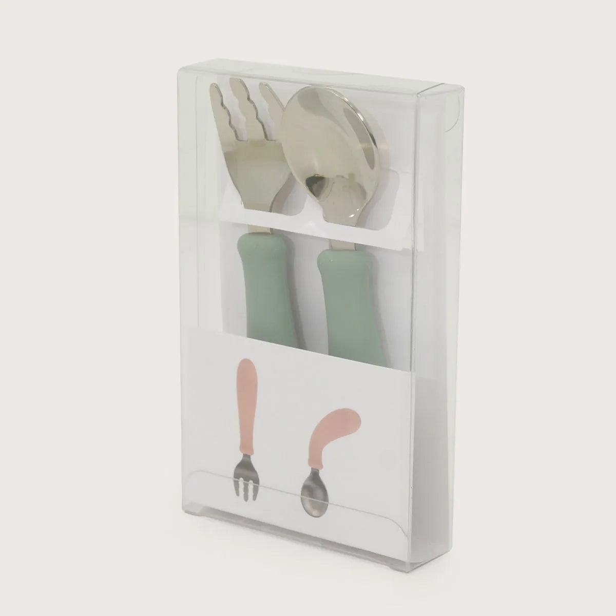 Set cuchara y tenedor silicona acero giratorios verde