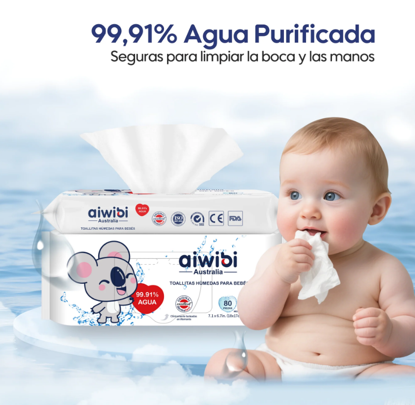 3 Paquetes de Toallitas húmedas para bebés 99,91% de agua / 240 unidades