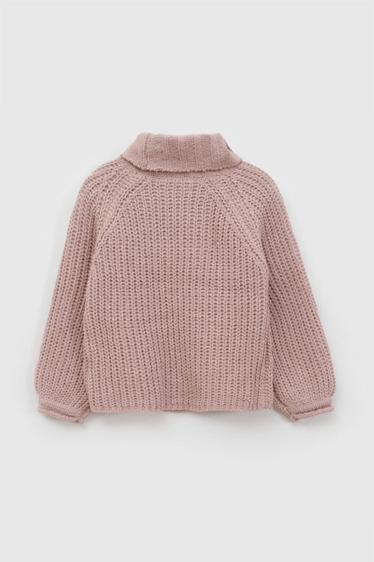 Sweater Chenille Básico Niña Rosado con Tejido Liso