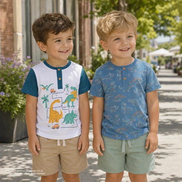 Bipack Poleras Azul Dino Niño Infanti