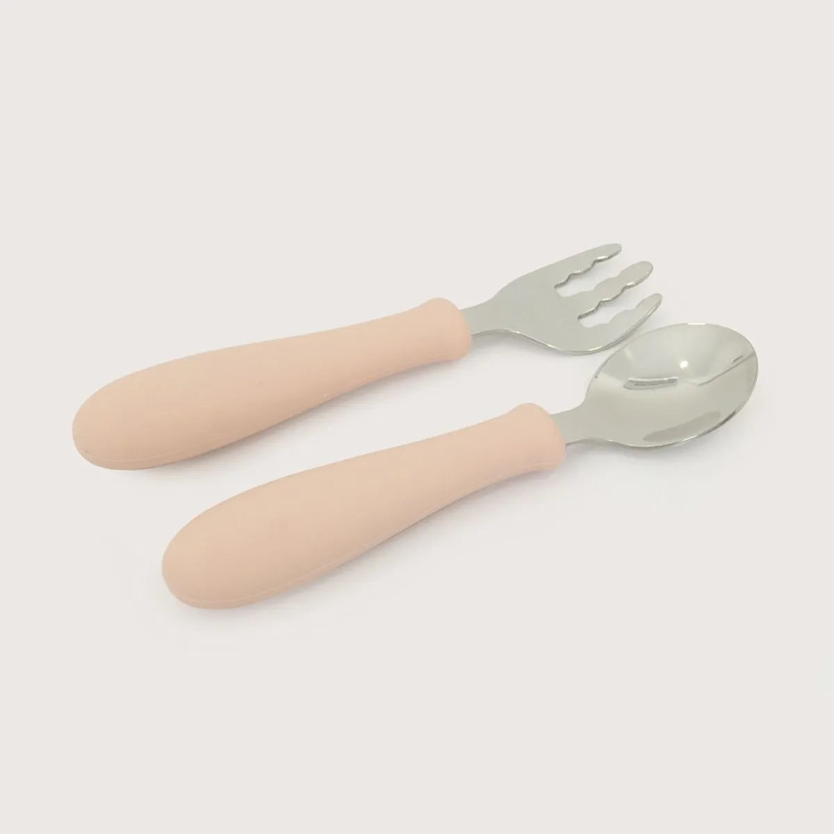 Set cuchara y tenedor acero giratorios rosado