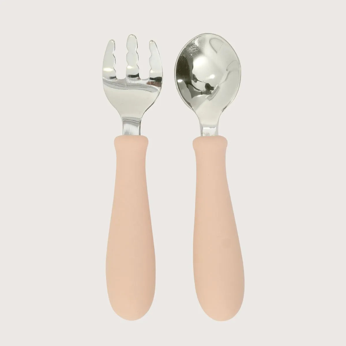 Set cuchara y tenedor acero giratorios rosado