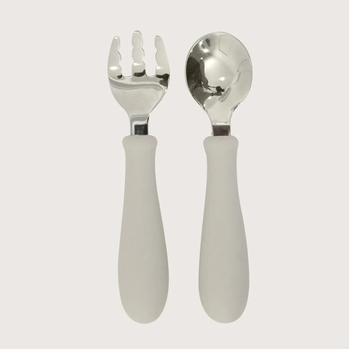Set cuchara y tenedor silicona acero giratorios gris