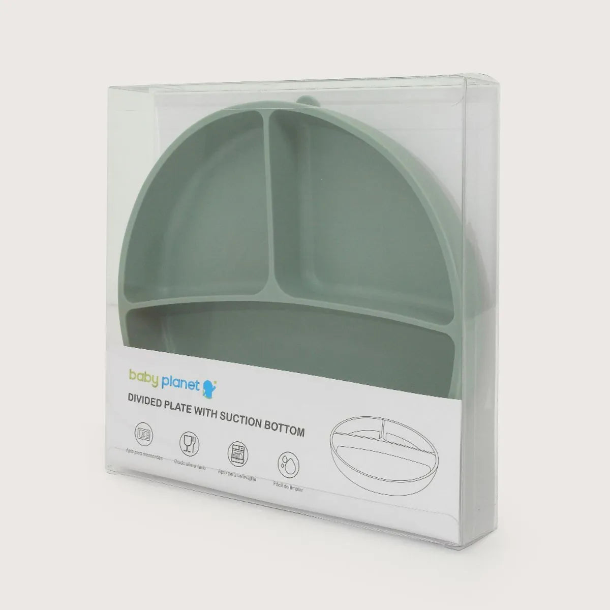Plato dividido con base antideslizante verde