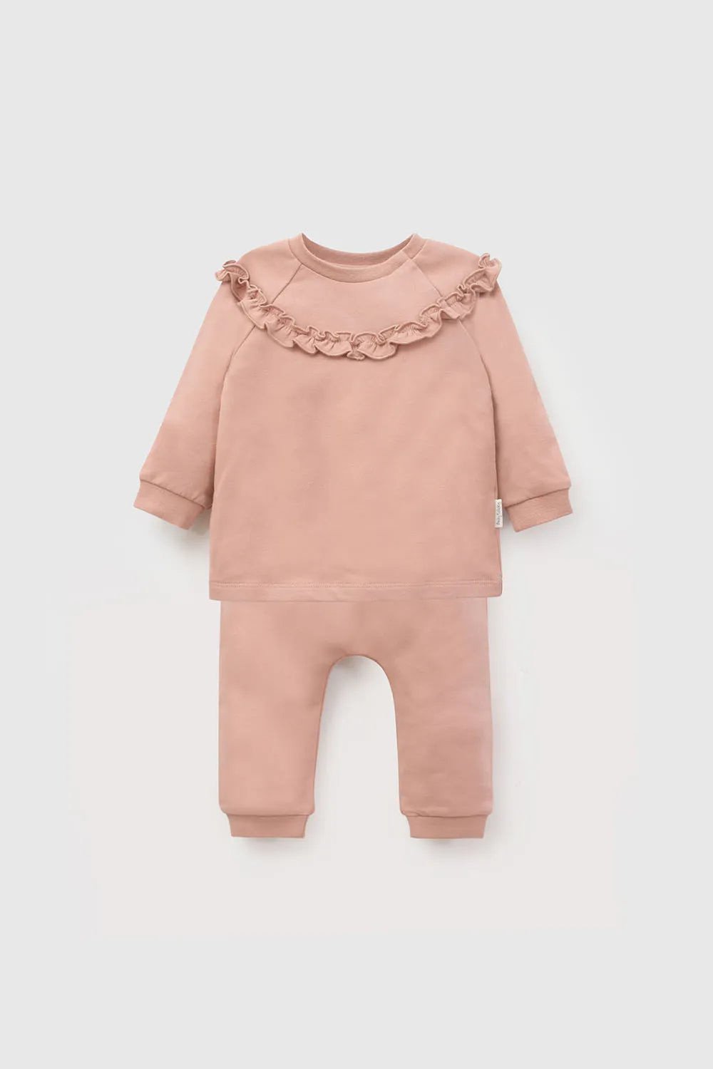 Conjunto cuello vuelos niña rosado Polycotton