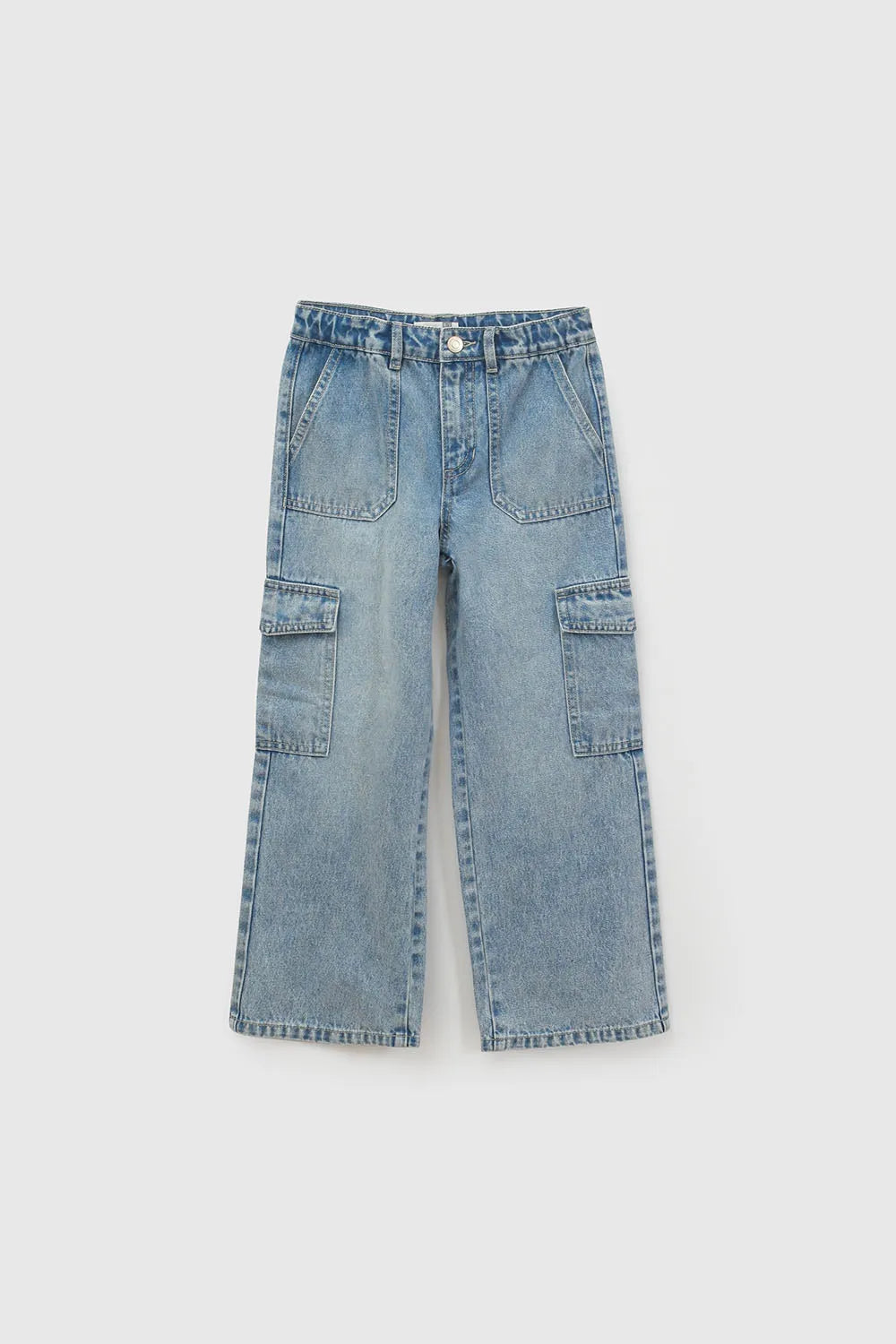 Jeans cargo recto niña celeste