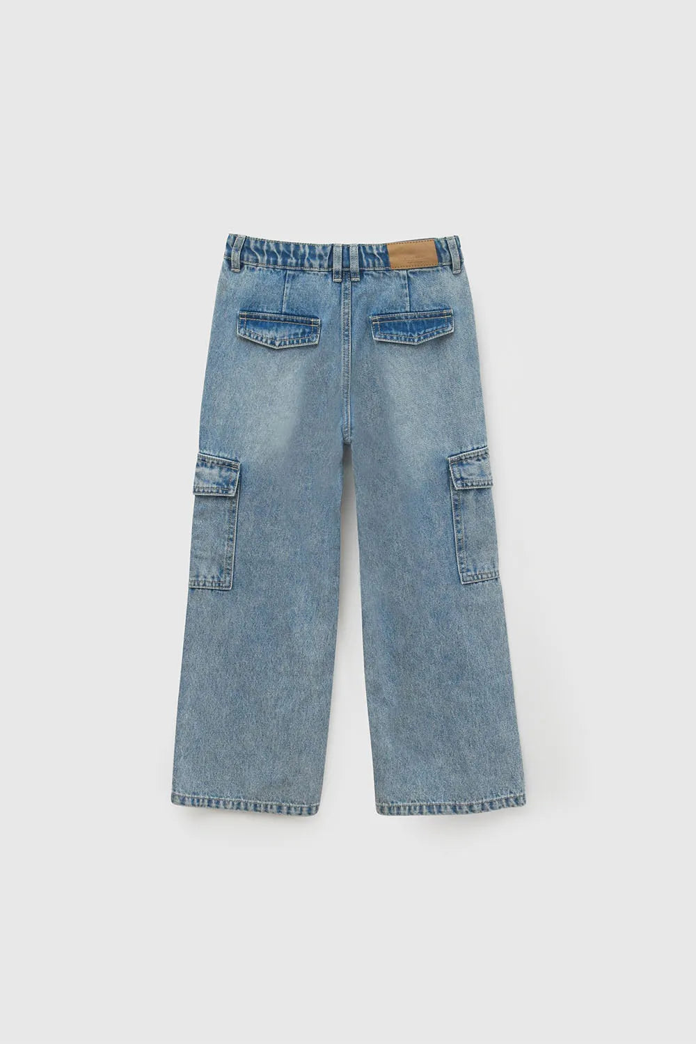 Jeans cargo recto niña celeste