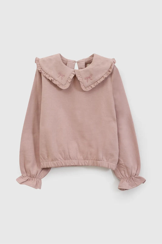 Polerón cuello bordado bobo niña rosado