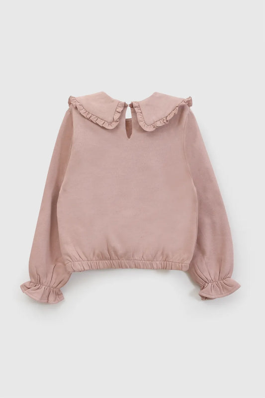 Polerón cuello bordado bobo niña rosado