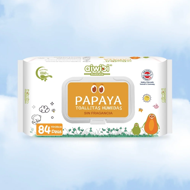 3 Paquetes de Toallitas húmedas de Papaya con Agua de Manantial / 252 unidades