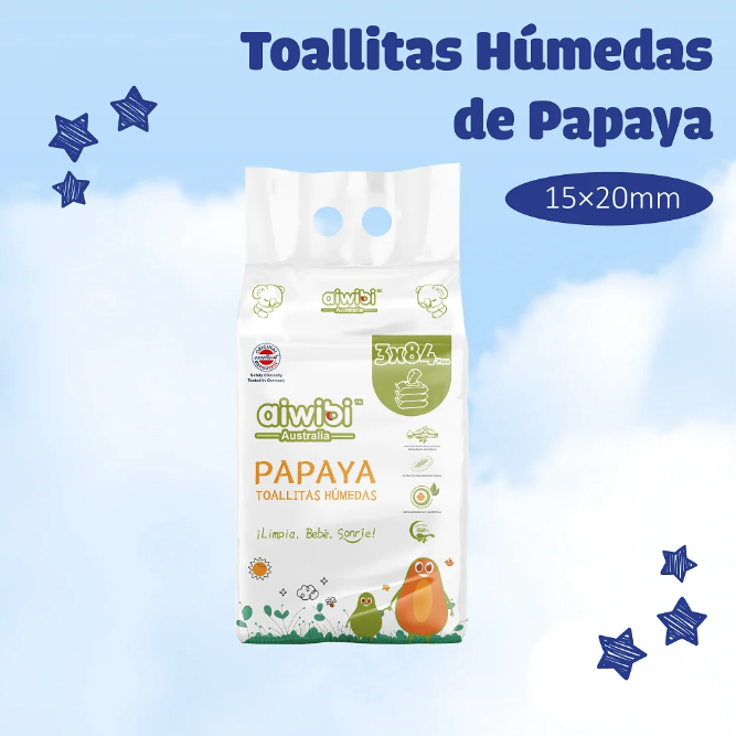 3 Paquetes de Toallitas húmedas de Papaya con Agua de Manantial / 252 unidades