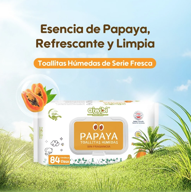 3 Paquetes de Toallitas húmedas de Papaya con Agua de Manantial / 252 unidades