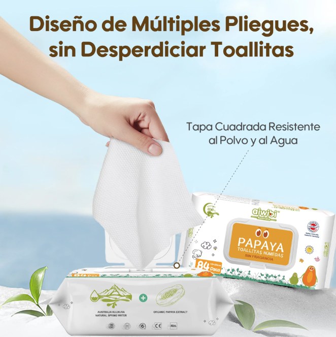 3 Paquetes de Toallitas húmedas de Papaya con Agua de Manantial / 252 unidades