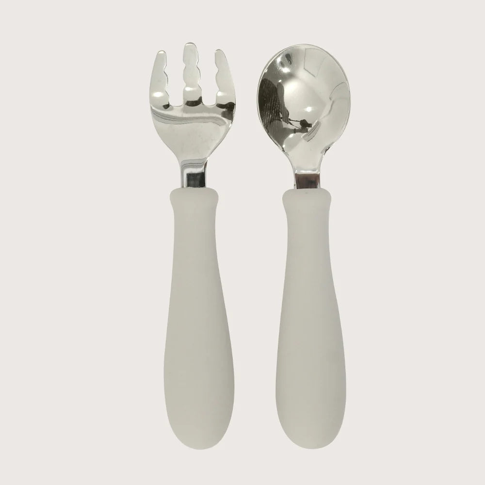 Set Cuchara + Tenedor Silicona y Acero Inox Giratorios