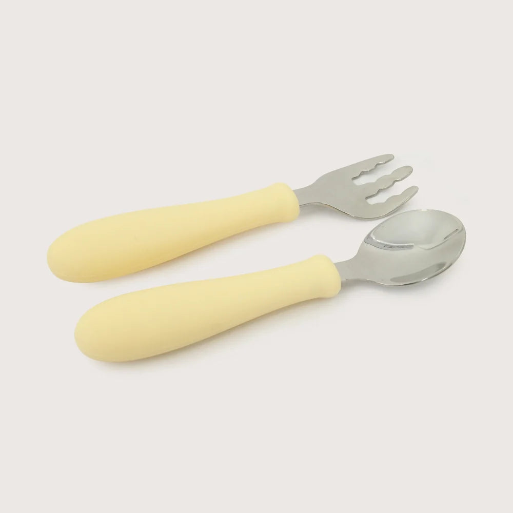 Set Cuchara + Tenedor Silicona y Acero Inox Giratorios