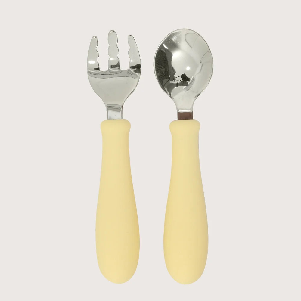 Set Cuchara + Tenedor Silicona y Acero Inox Giratorios