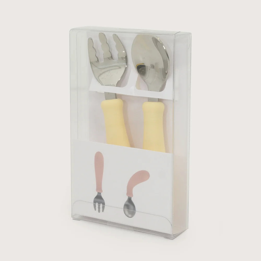 Set Cuchara + Tenedor Silicona y Acero Inox Giratorios