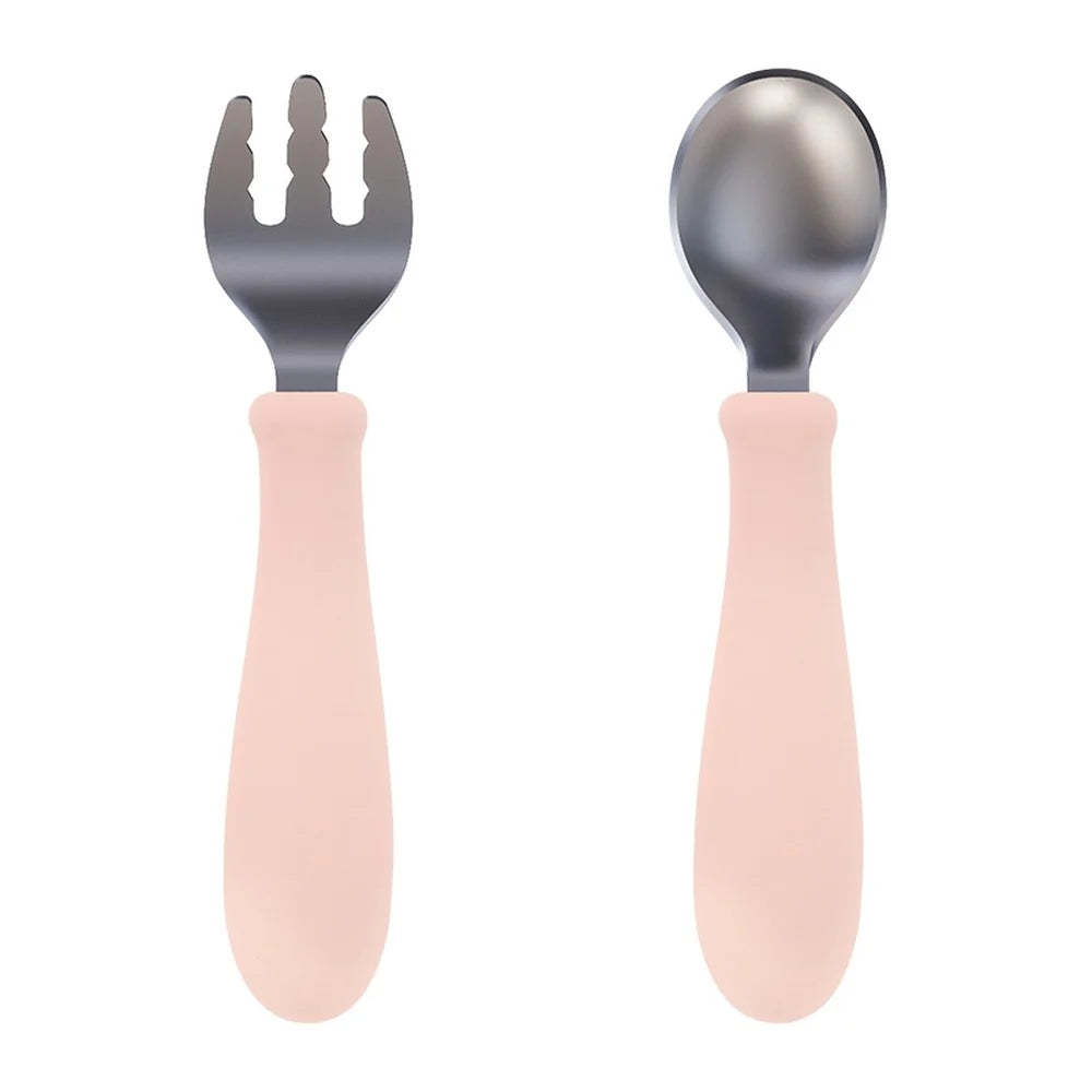 Set Cuchara + Tenedor Silicona y Acero Inox Giratorios