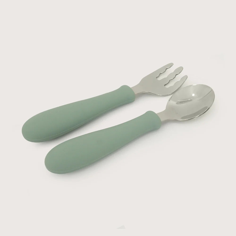 Set Cuchara + Tenedor Silicona y Acero Inox Giratorios