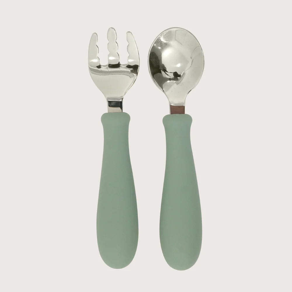 Set Cuchara + Tenedor Silicona y Acero Inox Giratorios