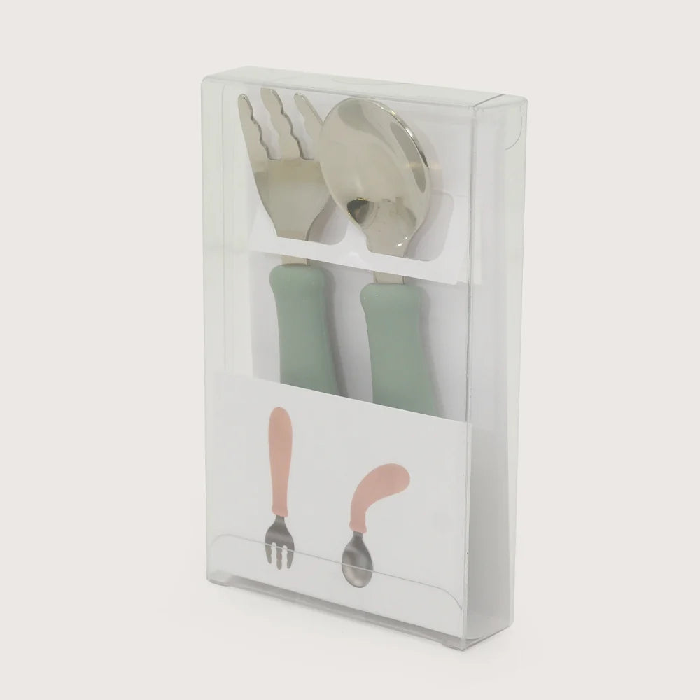 Set Cuchara + Tenedor Silicona y Acero Inox Giratorios