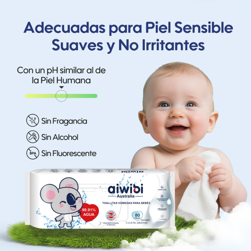 3 Paquetes de Toallitas húmedas para bebés 99,91% de agua / 240 unidades