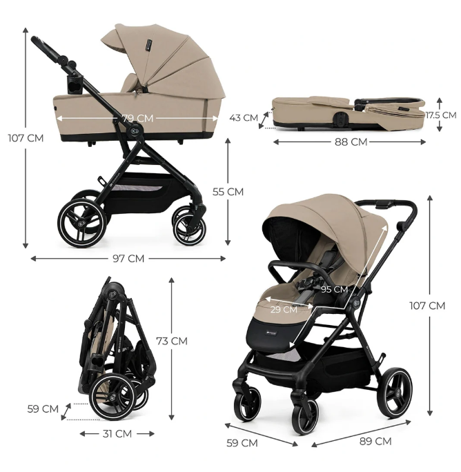 Coche Cuna 2 en 1 Kinderkraft YOXI 2 con Moisés y Asiento Reversible