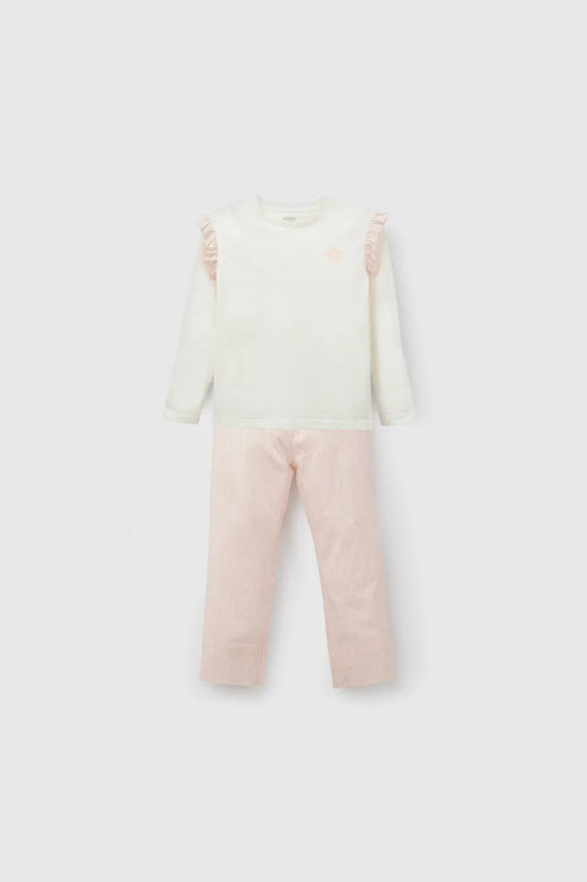 Pijama Manga Larga Flor Niña Rosado