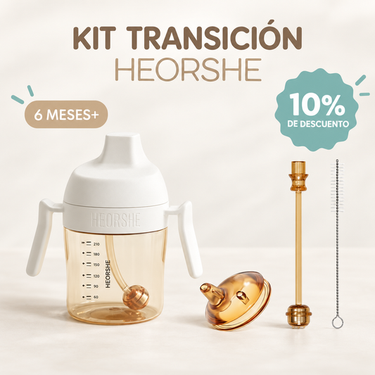 Kit Transición Heorshe 210 ml con boquilla y bombilla de repuesto para bebés desde 6 meses